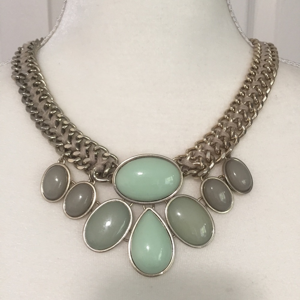 Statement Gray and Green Teardrop Necklace